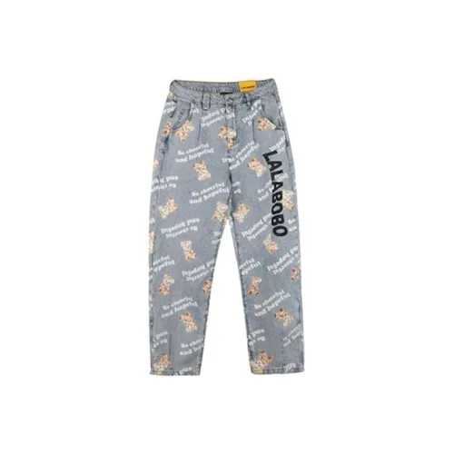 LALABOBO Шаровары Тонкие Джинсы Женские Средний Темно-синий Белый