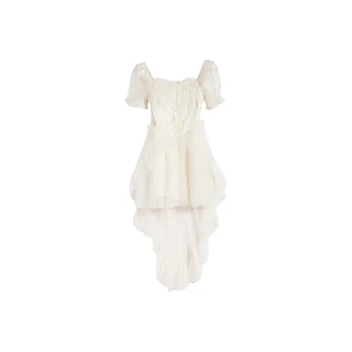 9 Кошка Лакомства Палочки Короткий Рукав Платье Женское Белое