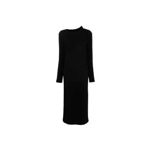 Yohji Yamamoto Черные Женские Длинные Платья с Длинными Рукавами