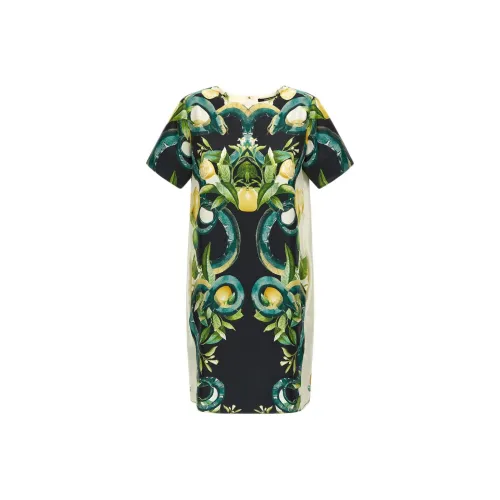 Roberto Cavalli SS24 Короткое платье с короткими рукавами женское зеленое