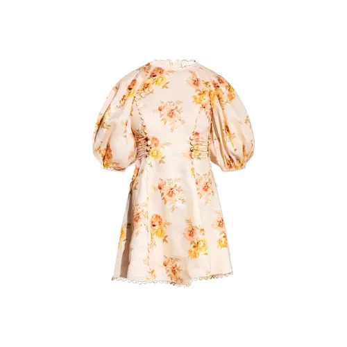 Zimmermann Светло-оранжевый Женские Короткие Платья с Рукавами