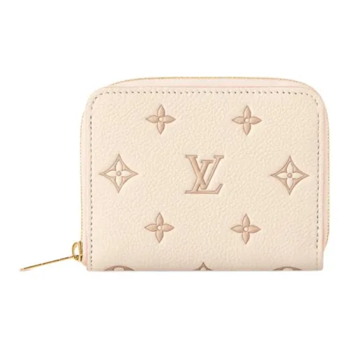 LOUIS VUITTON Zippy Тисненая крупнозернистая текстура кожи коровы Кошелек Мини Женский Телесный Розовый