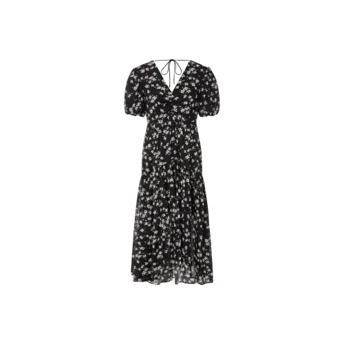 MO&CO Черная подошва с многоцветным дизайном женские короткие рукава платья