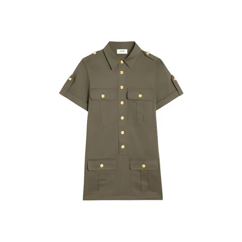 CELINE SS23 Короткий рукав Платье Женское Зеленое