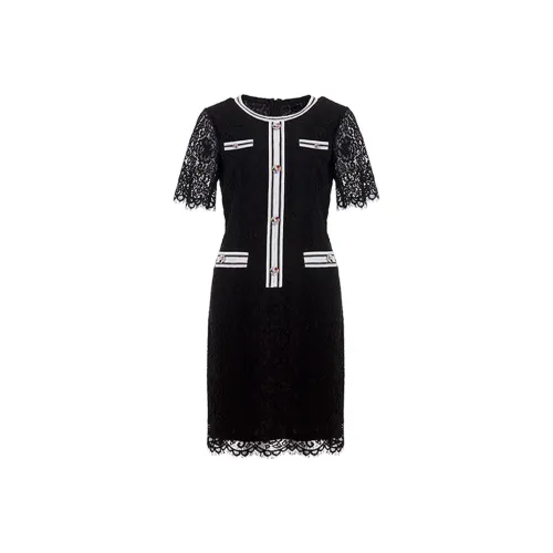 BESIONIA SS22 Короткий рукав Платье Женское Черное Белое
