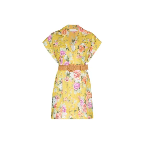 Zimmermann Желтые Женские Короткие Платья с Рукавами
