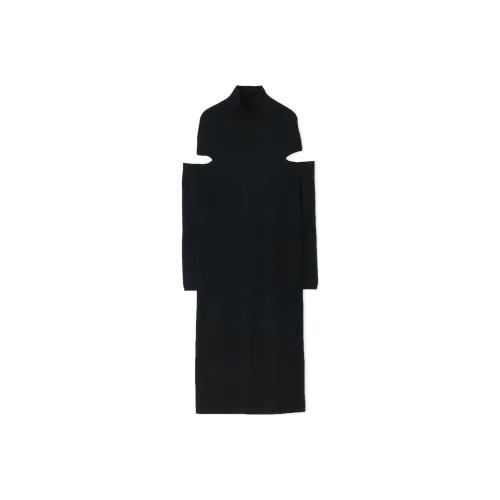Yohji Yamamoto Черные Женские Длинные Платья с Длинными Рукавами