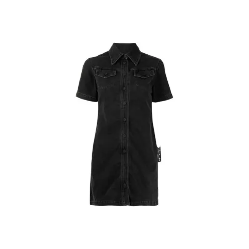 Off Белый SS21 Черный Женские Короткие Платья с Рукавами