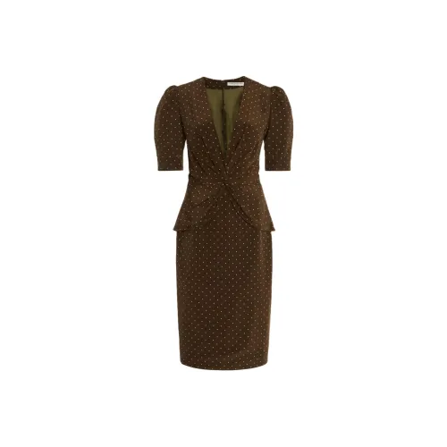 Alessandra Rich SS25 Короткий рукав Платье Женское Темно-зеленый