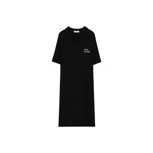 SOON FLOWER Короткий рукав Платье Женское Черное