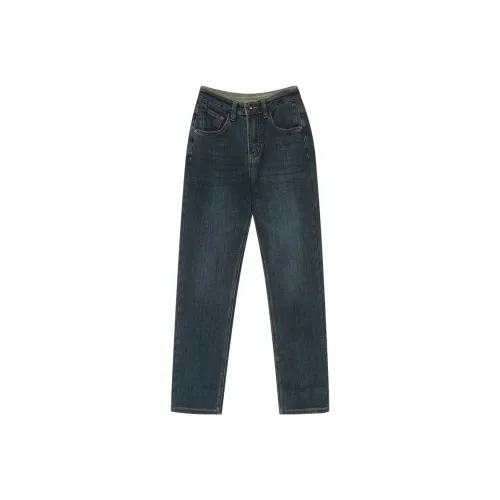 ANNECHEN Прямой крой Брюки Джинсы Женские Джинсовый синий