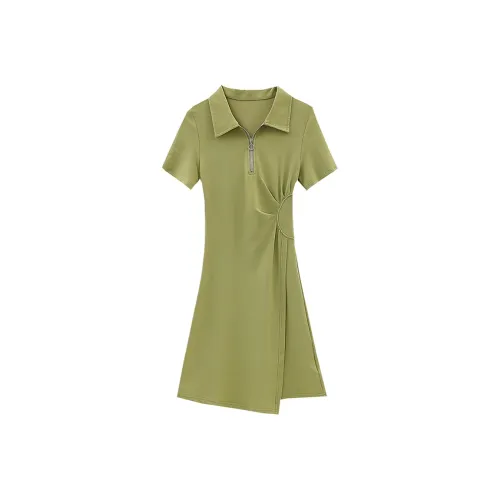 IQC Короткий рукав Платье Женское Зеленое