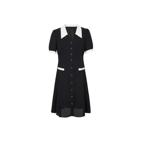 DESIGNICE Black Женские Короткие Платья с Рукавами
