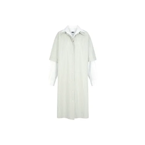 MM6 Maison Margiela Серо-зеленое Женское Длинное Платье с Рукавами