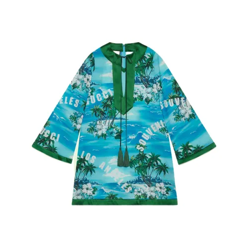 GUCCI SS22 Длинное платье с длинными рукавами женское синее