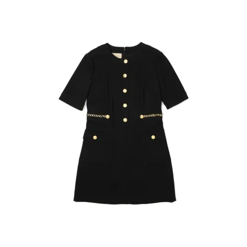 GUCCI Черное Женское Короткое Платье с Рукавами