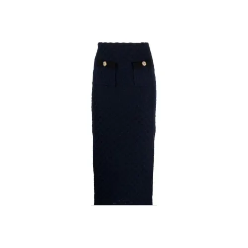 Self Portrait KNIT Long Skirt Women's Navy Blue