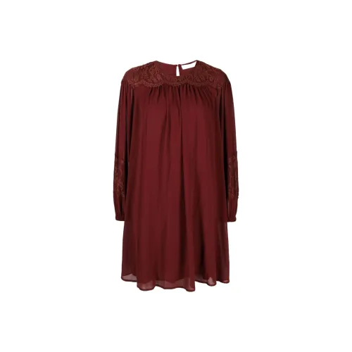 SEE BY CHLOE Red Женские Длинные Платья с Рукавами