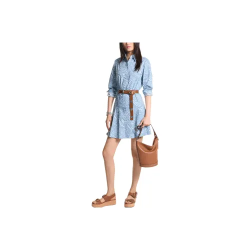 MICHAEL KORS SS24 Длинное платье с длинными рукавами женское светло-синее