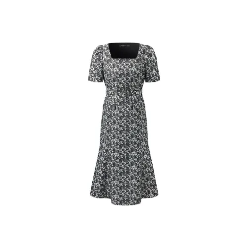 GOELIA Короткий рукав Платье Женское 65C Светло-серый Подкладочная ткань Черный Розовый Жаккард