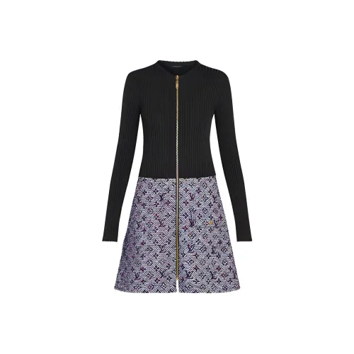 LOUIS VUITTON Длинное платье с длинными рукавами женское черное фиолетовое многоцветное