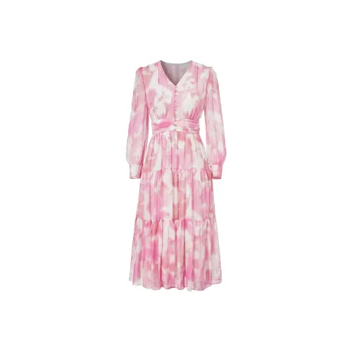 BADINA Длинное платье с длинными рукавами женское розовое