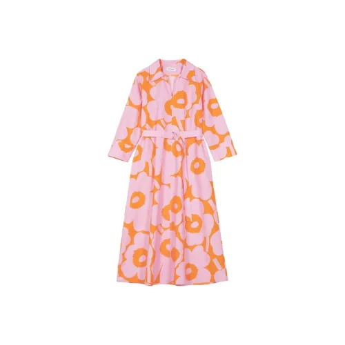 MARIMEKKO Розовое Женское Длинное Платье с Рукавами