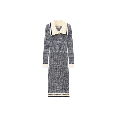 NO ONE ELSE Длинное платье с длинными рукавами женское темно-синий