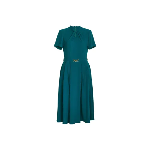 ROEYSHOUSE Короткое платье с короткими рукавами женское павлиний зеленый