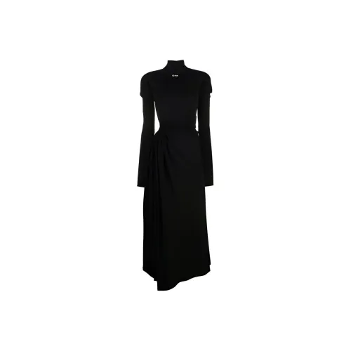 Off Белый SS21 Черный Женские Длинные Платья с Рукавами