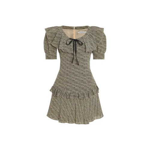 Alessandra Rich SS25 Короткий рукав Платье Женское Светло-желтый Черный