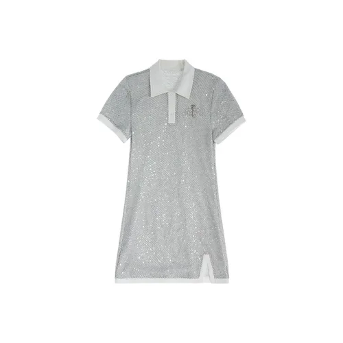 PP Светло-серый Женские Короткие Платья с Рукавами