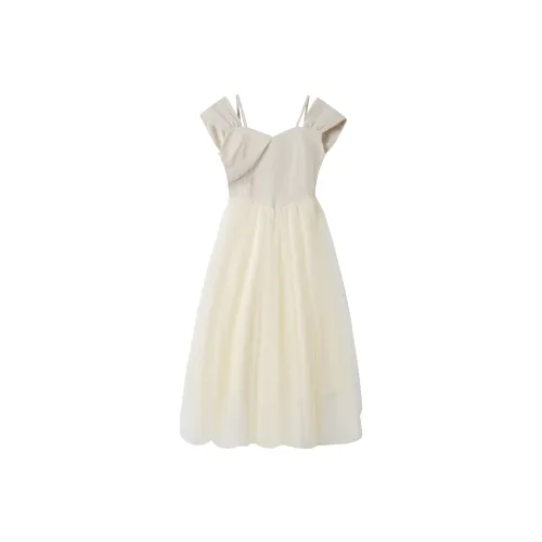 EIDOLON GRAIN Короткий рукав Платье Женское Кремовый Бежевый