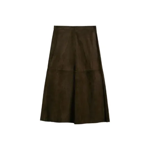 MaxMara Коричневая женская кожаная длинная юбка