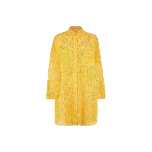 FENDI SS21 Длинное платье с длинными рукавами женское желтое