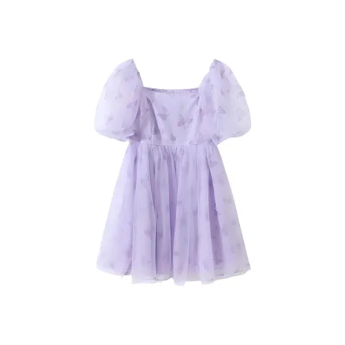 EICHITOO Короткое платье с короткими рукавами женское светло-фиолетовое с узором