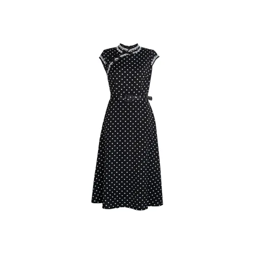 ROEYSHOUSE Короткое платье с короткими рукавами женское в горошек