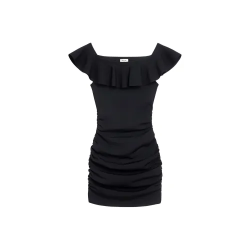 CELINE Черное Женское Короткое Платье с Рукавами