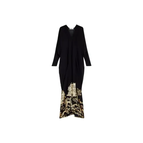 Lanvin Черное Женское Длинное Платье с Рукавами