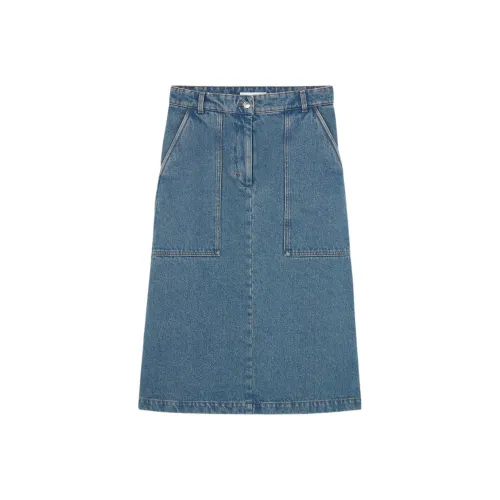 Maison Kitsune SS24 Denim Long Skirt Women's Light Indigo