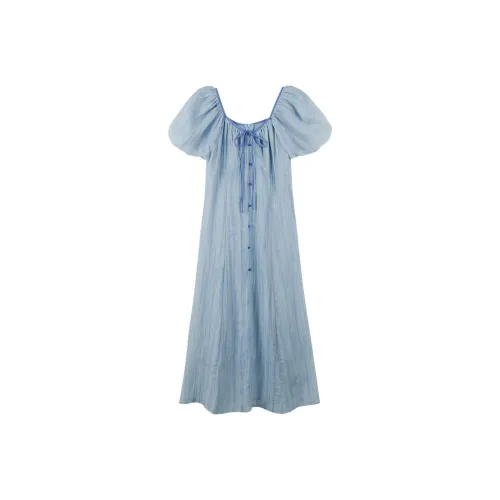 Migu Короткий рукав Платье Женское Синий Creek