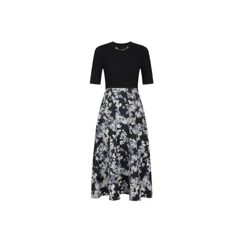 JZ. ANNAKRO Короткий рукав Платье Женское Цветочное Черное