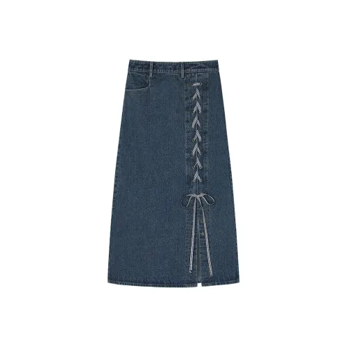 VEGA CHANG SS24 Denim Long Skirt Women's Dark Blue
