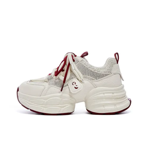 JOSINY Масло-Подошва Низкий Топ Бежевый Красный Каблук 6,5 см Женский