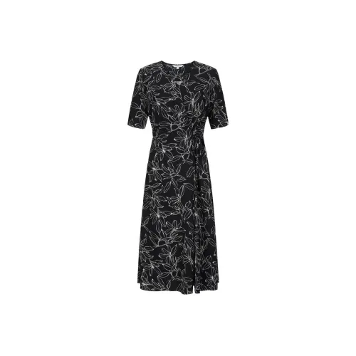 JZ. ANNAKRO Короткий рукав Платье Женское Цветочное Черное