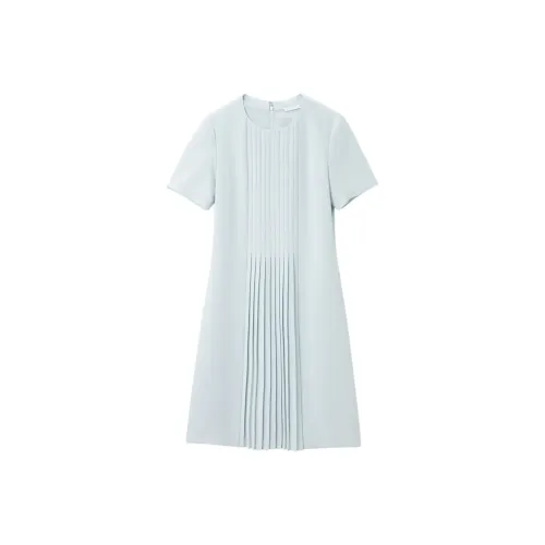 OVV Голубо-серый Однотонный 06 Женские Короткие Платья с Рукавами