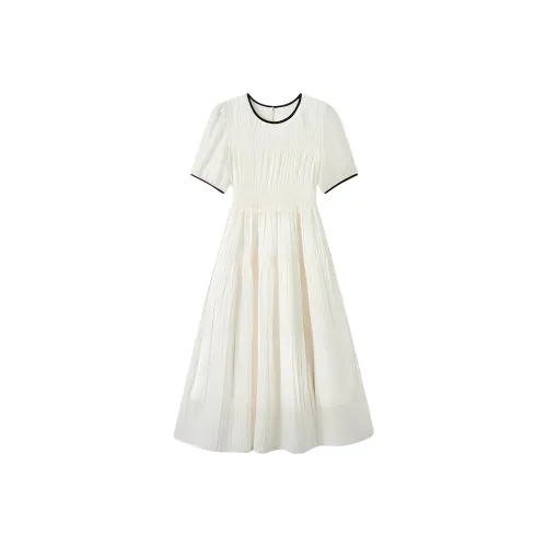 EICHITOO Короткий рукав Платье Женское Натуральный белый Trim