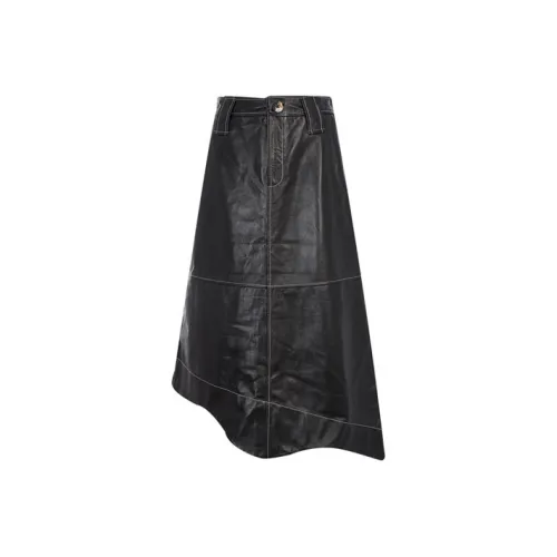 GANNI Черные Женские Кожаные Длинные Юбки