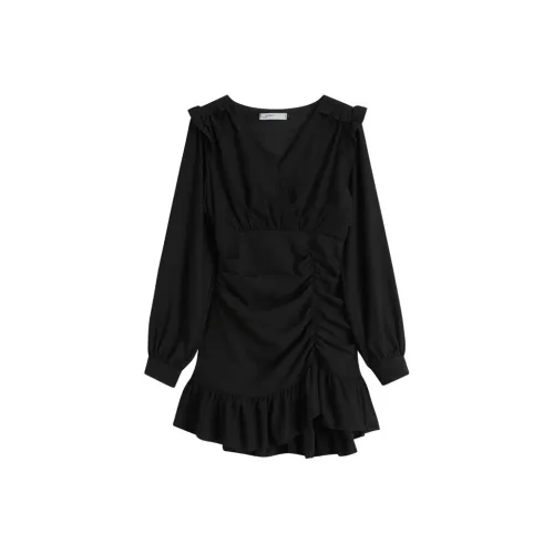 ETSE Длинное платье с длинными рукавами женское черное