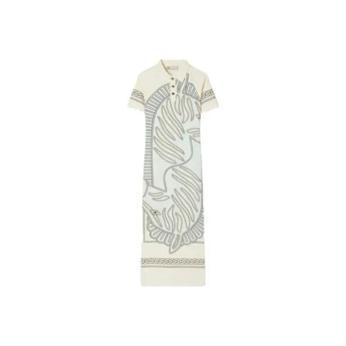 TORY BURCH SS24 Короткое платье с короткими рукавами женское синее